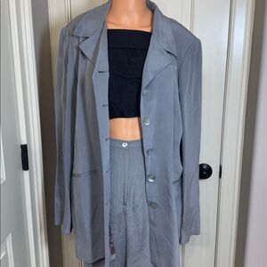 Vintage 100% Silk Two Piece Pantsuit – Pursuits Ltd – Gray – Size 16